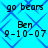Static image with cyan background and blue diamond pattern, displaying repeated text elements including 'go bears', 'Ben', and '9-10-07' in black pixelated font.