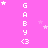 Pink background with white text "GABY <3" repeated vertically in four , scattered star shapes of varying sizes and opacities