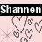 Animated contact sheet showing two frames of a buddy icon with pink background, heart symbols, and text "Shannen" in white and pink.