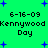 Green background with blue plus signs and repeated black text reading '6-16-09 Kennywood Kennywood Day' in pixelated font.