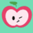 Pixelated apple icon with winking eye and text 'Your the apple of my eye' on blue background.