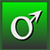 Green square background with a white and black outlined male gender symbol centered in the middle.