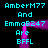 Pixelated cyan text on black background with purple animated frame, repeating 'AmberM77 And EmmaB247 Are BFFL' in two
