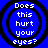 Four identical blue circular icons with white text "Does this hurt your eyes?" arranged in a , each containing concentric black rings