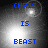 Blue text reading "CHRIS IS BEAST" on a grayscale background with a bright light effect, displayed in a of four