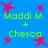 Blue background with repeated green text 'Maddi M. + Chesca' and red star shapes arranged in a pattern