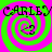 Four identical display a bright green and pink spiral background with the text "CARLEY" in black pixelated font above each spiral