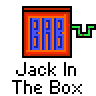 Animated contact sheet of a Jack in the Box mascot performing sequential actions across 17 frames, showing box opening and character emergence with consistent color scheme and pixel art style.