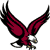 Pixelated eagle with outstretched wings, maroon body, black wing edges, and gray talons gripping a small object against a white background.