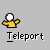 A yellow-shirted figure with white head and outstretched arms appears in multiple states of opacity beneath the text "Teleport" on a gray background.