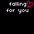 Pixelated text 'falling for you' with a pink heart replacing the letter 'o' in 'falling', displayed on black background.