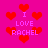 Pixelated pink background with red heart shapes and repeated text "I LOVE RACHEL" in light purple.