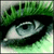 Pixelated green and black icon featuring a stylized eye with multiple pupils, set against a gradient background transitioning from dark to light green.