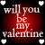 A 50x50 pixel animated contact sheet showing two identical Valentine's Day-themed frames with red gradient backgrounds, white text reading "will you be my valentine," and scattered heart icons in white and red.