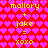 Pixelated red background with pink heart pattern and yellow text reading 'mallory + jake = xoxo' in two identical vertical