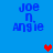 Blue background with blue text 'Joe n. Angie' repeated in four positions, featuring a red heart and two purple hearts in different frames.