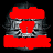 Red and gray pixelated icon with three distinct red sections surrounding a central gray area on black background.