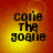 Four identical display pixelated text 'come The goolie' on a gradient background shifting from red to yellow
