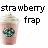 A 48x48 pixel animated contact sheet showing two frames of a strawberry frappuccino icon with text and a heart symbol.