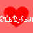 Four red heart shapes on a pink background with white pixelated text overlay, two of two hearts each