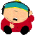 Four 50x50 pixel animated frames of a cartoon character in red clothing with blue headwear, arranged in a 2x2 contact sheet on gray background.
