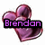 Pixelated purple heart-shaped icon with black text banner reading 'Brendan' in magenta letters.