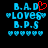 Pixelated blue text and symbols on black background with red heart symbol above 'B.A.D' in left frame, missing in right frame.