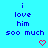 Blue background with blue text reading "i love him soo much" and red heart symbols in a