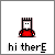 A 4x4 contact sheet of a pixel art animated buddy icon showing a red-shirted character with white face and black hair, cycling through text labels 'hi therE' and 'hello' across frames.