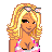 Pixel art icon of a blonde woman with pink headband, wearing striped top and pink boots; repeated 'SINGLE' text in pink with heart symbols.