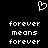Pixelated white heart symbol above repeated text 'forever means forever' in two on black background