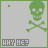 Green skull and crossbones icon with 'HUT ME?' text, animated dot moves across background in sequence.
