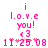Pixelated pink text and symbols on white background, showing 'i love you!' with heart symbol and date stamp.