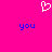A static image with a bright pink background featuring a white pixelated heart symbol at the top center and two blue pixelated 'you' texts below it.