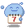 Pixelated blue cloud-shaped character with closed eyes and a smile holds a calendar showing red number 7, surrounded by floating bubbles.