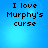 Blue background with pixelated text reading "I love Murphy's curse" in four identical quadrants.