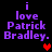Purple text reads "i love Patrick Bradley." with a red heart symbol on black background; two variations show different heart positions.