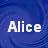 Two identical pixelated frames of the name "Alice" in white text on a blue background, displayed side-by-side as an animated contact sheet.