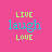 A pink background displays repeated 'LIVE laugh LOVE' text in cyan and green, with animated dashed lines changing below each phrase.