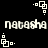 Pixelated white text 'natasha' repeated twice on black background with white square-dot patterns in corners and center.