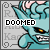 identical pixel art icons featuring a blue creature with pink accents, yellow eyes, and a wide grin, each labeled 'DOOMED' in white text on a gray background