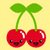 Two red cherry-shaped characters with green stems and leaves, each with a smiling face, one with cyan 'M' and 'E' letters over their bodies.