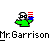 Pixel art buddy icon featuring a cartoon character with glasses and green shirt holding an American flag, displayed in two identical frames on a gray background with promotional text for 'badassbuddy.com'