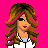 Pixelated avatar of a woman with long brown hair, red lips, and black eyeliner on pink background with white text "I" heart "Pink".