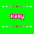 Green background with repeating pink and white heart patterns, four instances of 'Kelly' text in pink pixelated font across the