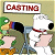 A 4-frame animated contact sheet showing a cartoon dog and bird character in a casting scene with changing poses across frames.