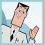 Pixelated cartoon character with light skin, black hair, and blue eyes in a white shirt and black tie, shown across with subtle pose changes