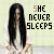 identical figures with long black hair and white tops, each paired with "SHE NEVER SLEEPS" text on a light background