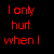 A 50x50 pixel animated buddy icon split into black and red halves with text reading "I only hurt when I breathe" in a pixelated font, displayed as a contact sheet of four frames showing sequential animation changes.