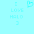 Pixelated cyan text and heart symbol on light blue background, with identical static left and right sections.